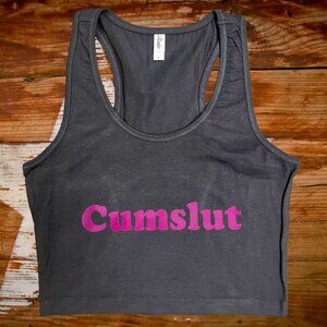 cumslut black crop tank top